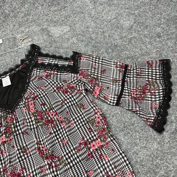 Arizona Necklace Blouse Girls Plus 2XL 20.5 Black Red Floral Cold Shoulder New - Picture 3 of 12